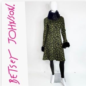 Vintage 90s Y2k Betsy Johnson leopard print long cardigan sweater with faux fur